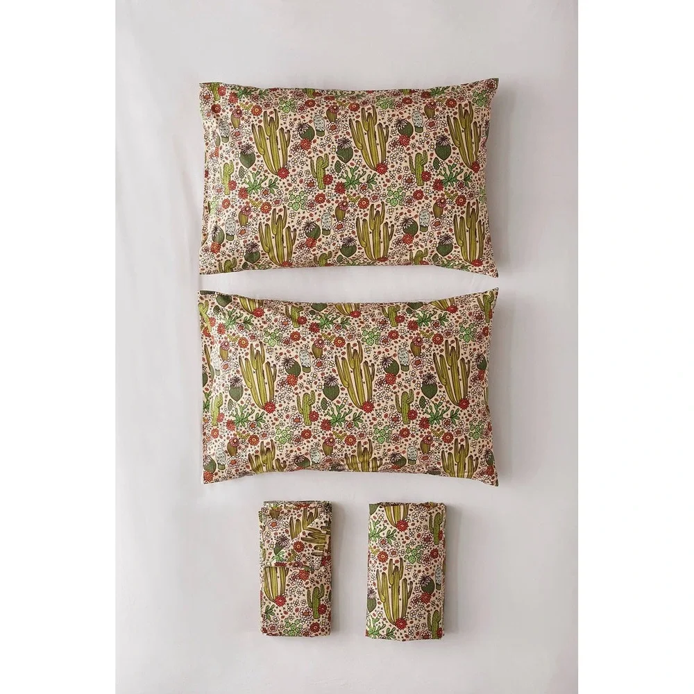 UO Home Urban Outfitters Full Size Cactus Floral 100% Cotton Sheet Set Boho